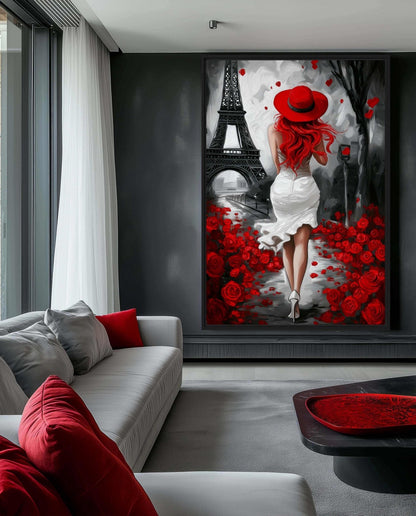 Woman In Paris Romantic Art Framed Canvas - PaintFu
