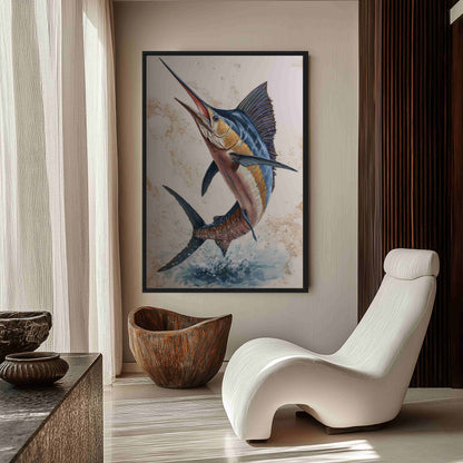 Blue Marlin Nautical Art Framed Canvas - PaintFu