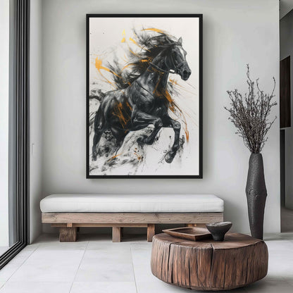 Black Horse Equestrian Art Canvas Print Detail | PaintFu