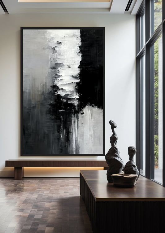 Black White Abstract Art Framed Canvas