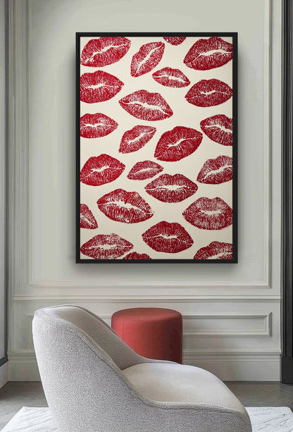 Red Kiss Lips Framed Canvas - PaintFu