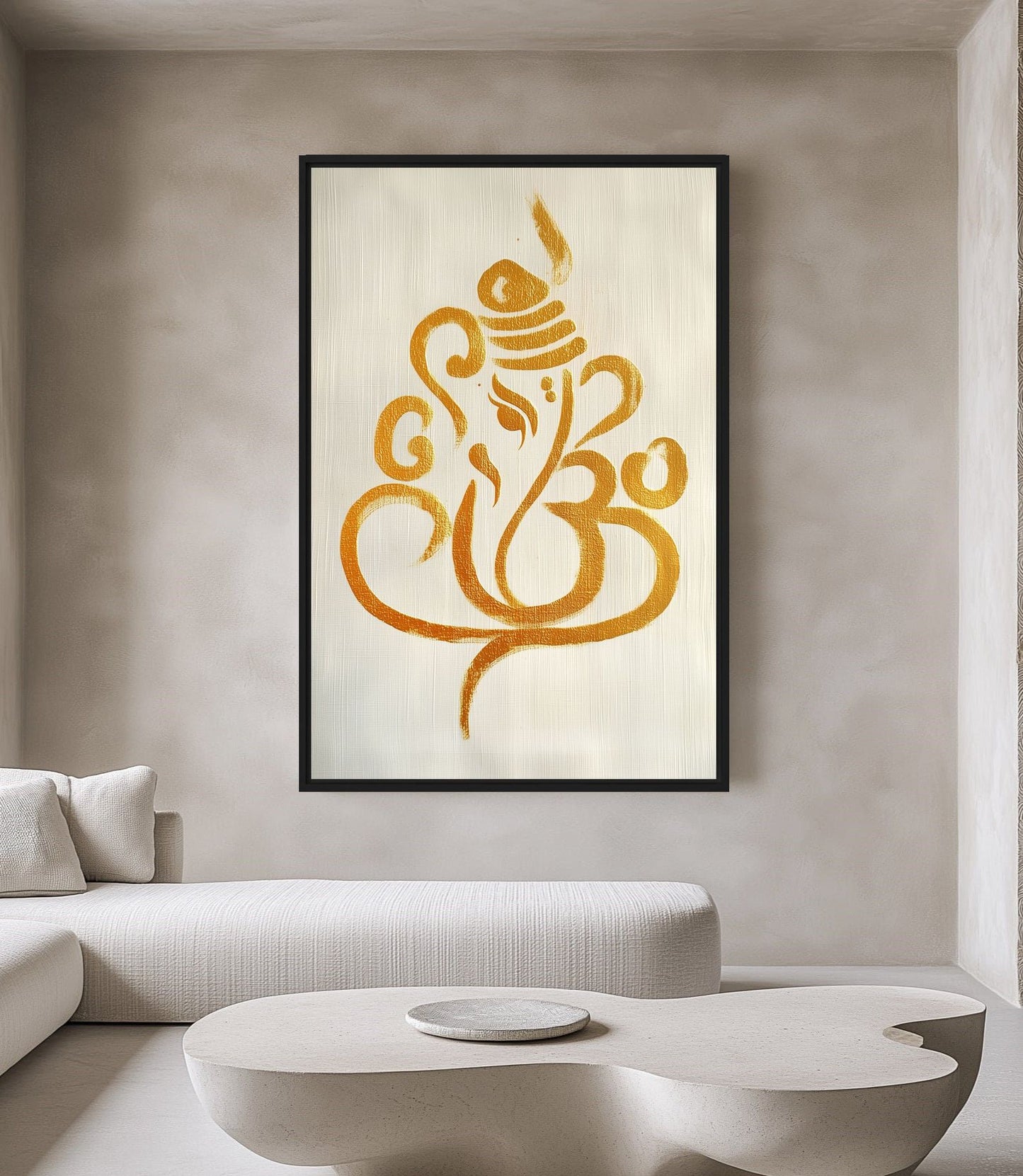 Golden Ganesh Hindu God Art Framed Canvas