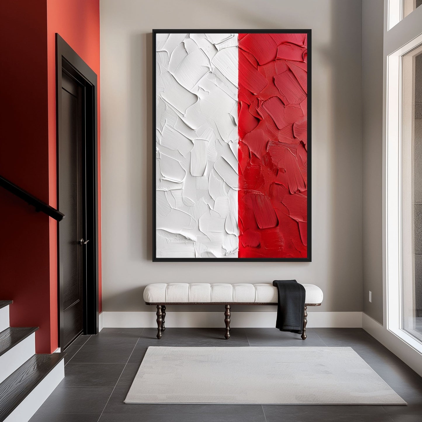 White Red Modern Art Framed Canvas