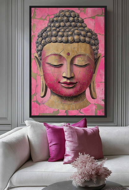 Pink & Gold Buddha Portrait Framed Canvas - PaintFu