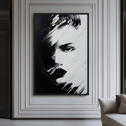 Minimalist Black & White Female Face Art Framed Canvas - PaintFu