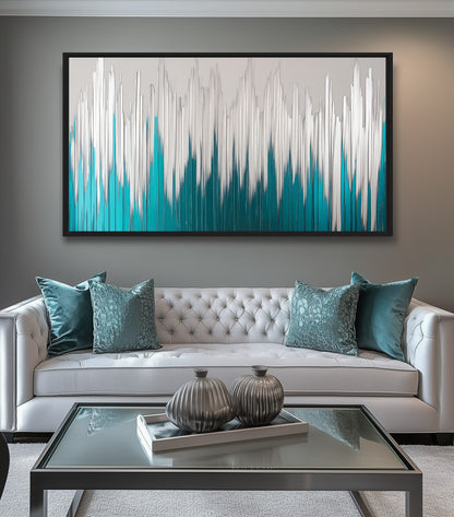 Teal and Silver Abstract Art Framed Canvas - PaintFu