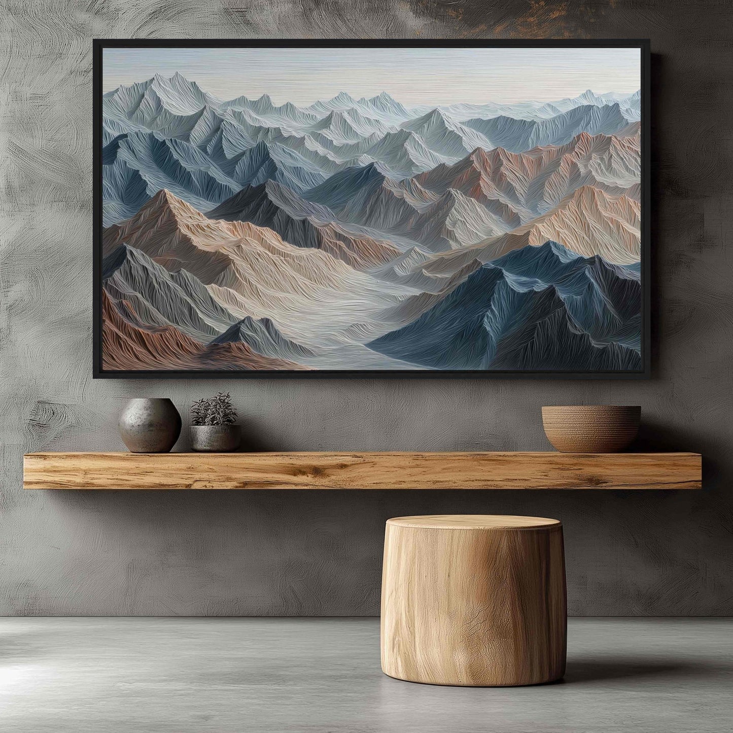 Colorful Mountains Landscape Art Framed Canvas