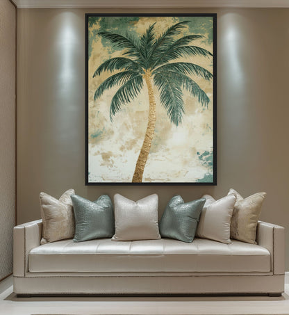 Palm Tree Beach Art Framed Canvas