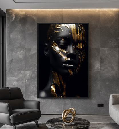African Woman In Gold Framed Canvass