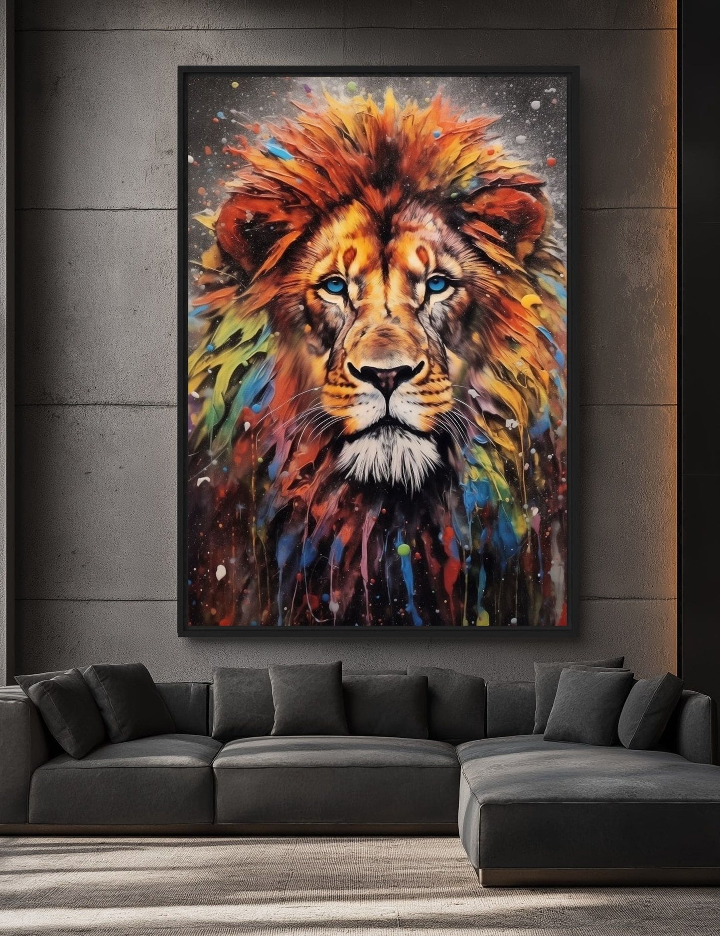 Colorful Lion Pop Art Framed Canvas