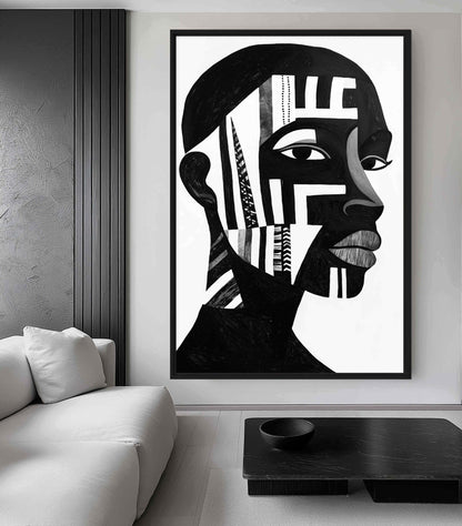 African Man Portrait Abstract Art Framed Canvas - PaintFu