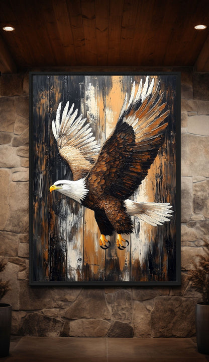 Bald Eagle Rustic Art Framed Canvas - PaintFu