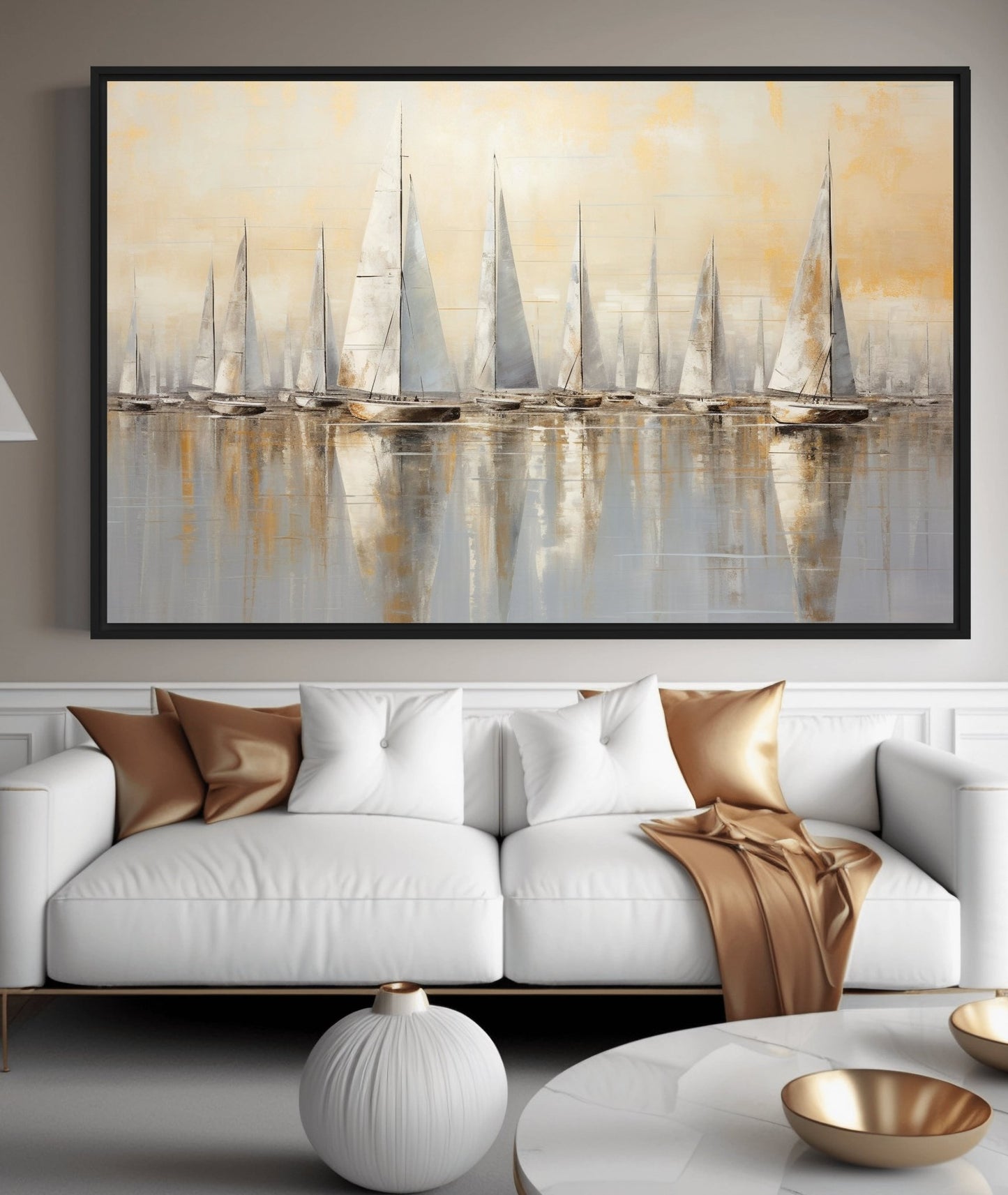 Sailboats Nautical Wall Art Framed Canvas