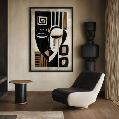 African Mask Modern Art Framed Canvas - PaintFu