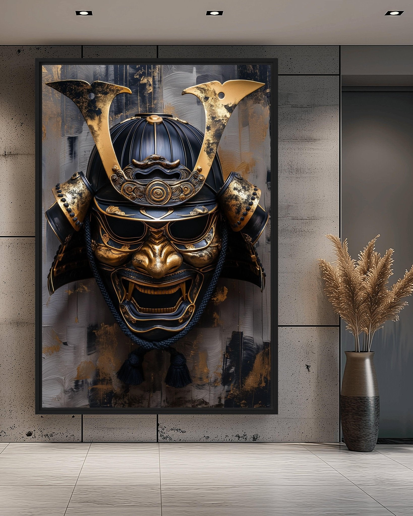Samurai Mask Japanese Art Framed Canvas