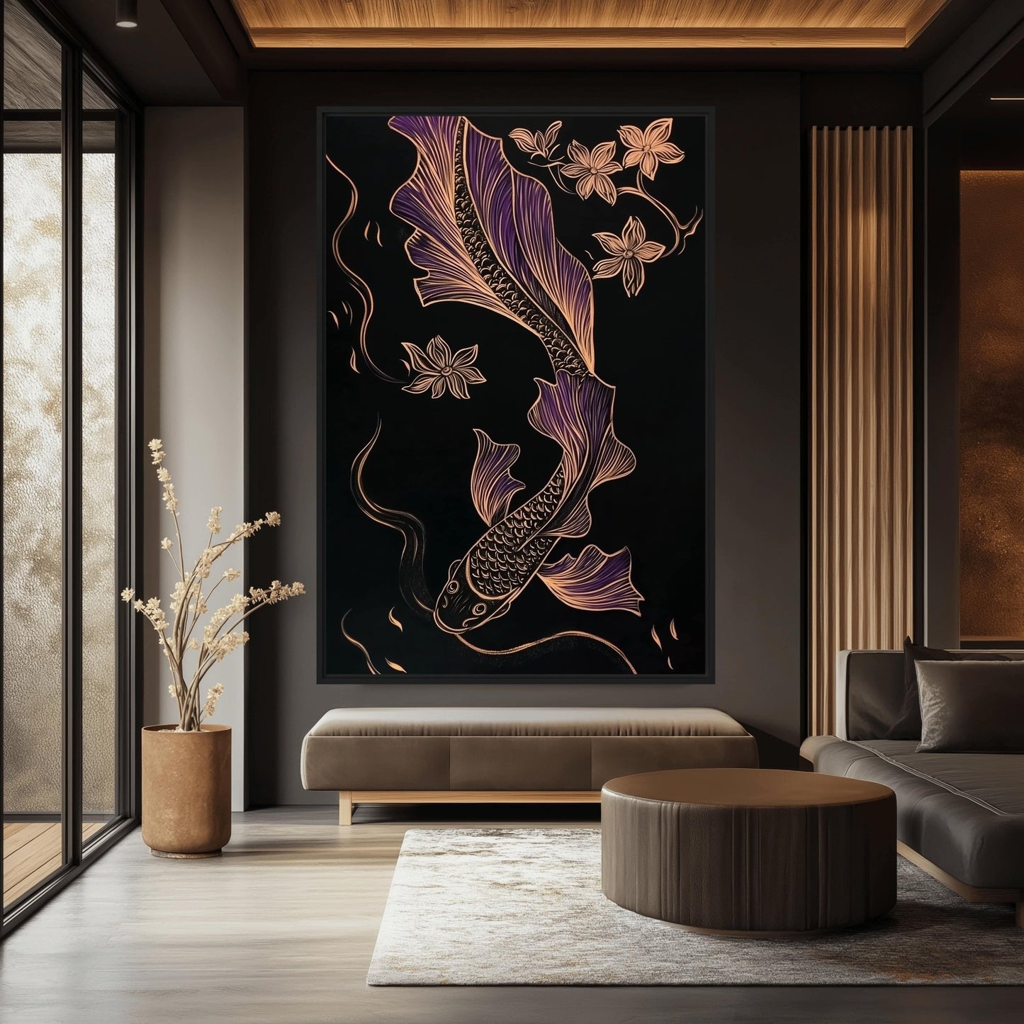 Koi Fish Line Art Framed Canvas