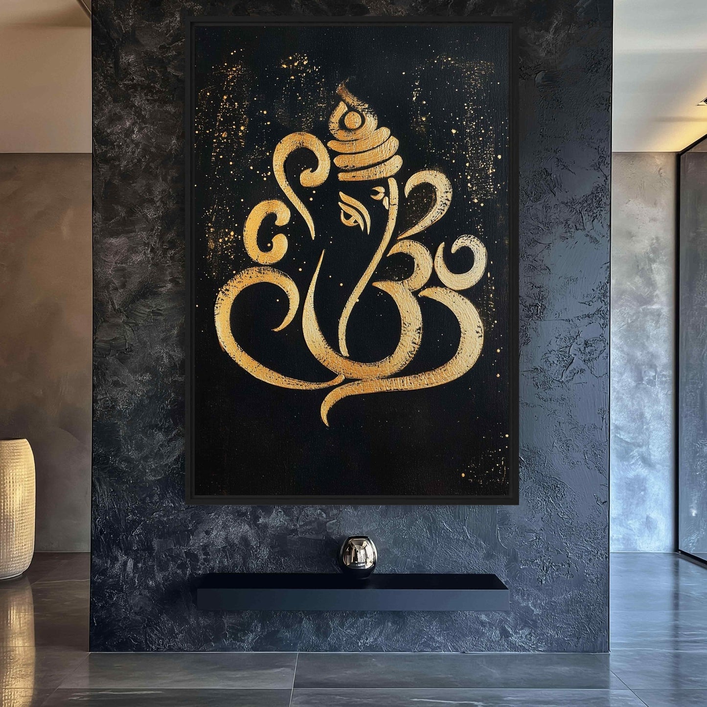 Ganesha Silhouette Spiritual Art Framed Canvas