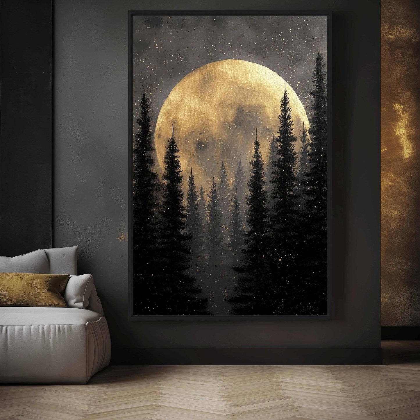 Full Moon Midnight Forest Framed Canvas