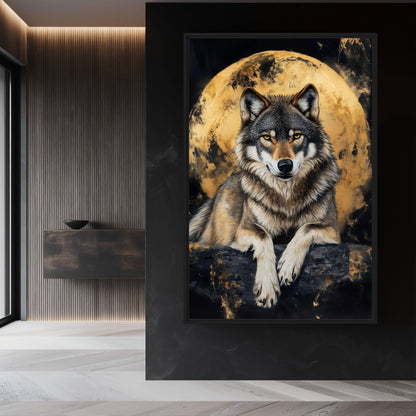 Wolf & Full Moon Modern Art Digital Print