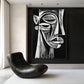 African Abstract Art Black & White Framed Canvas