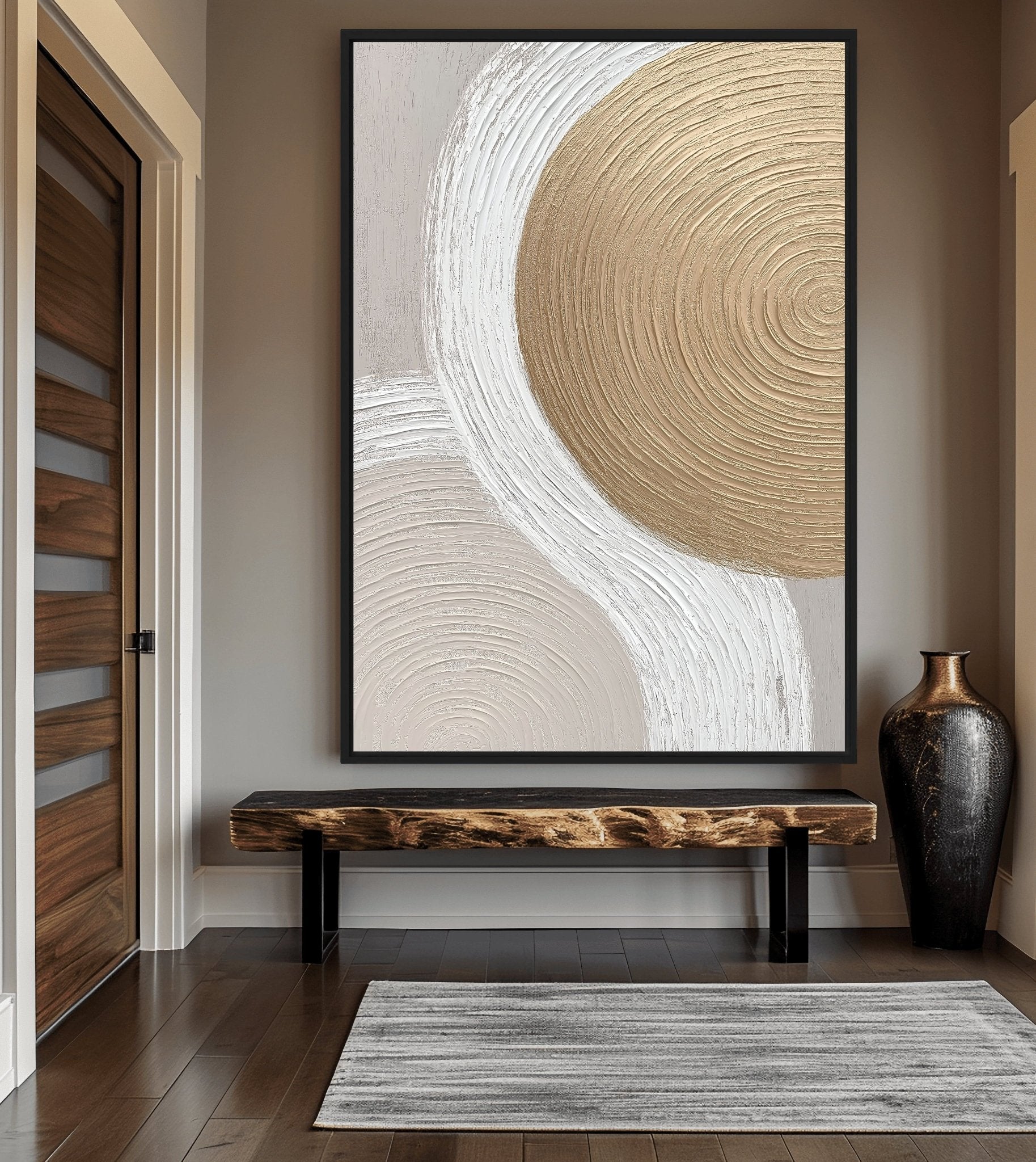 Beige and Gold Modern Art Framed Canvas