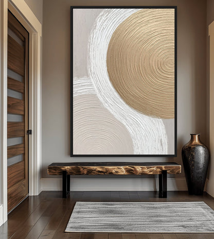 Beige and Gold Modern Art Framed Canvas