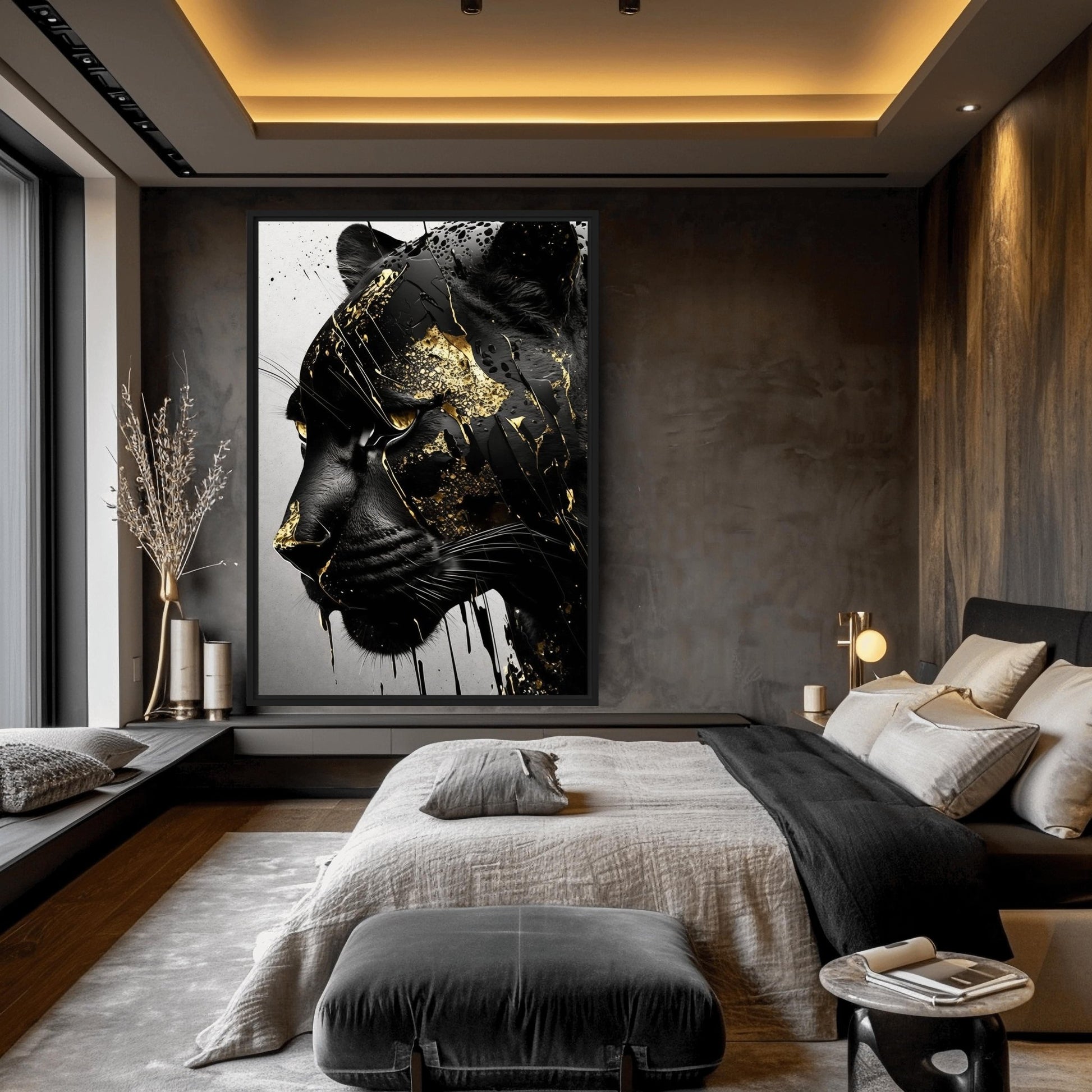Black Panther In Gold Framed Canvas