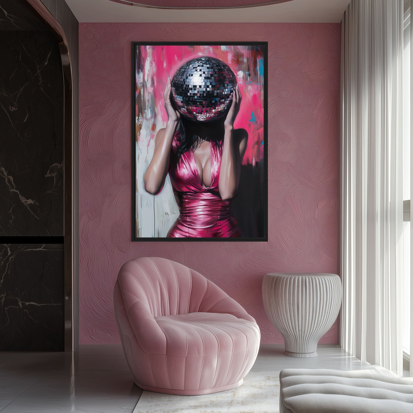 Woman Disco Ball Head Digital Print