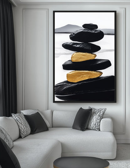 Zen Balancing Stones Framed Canvas - PaintFu