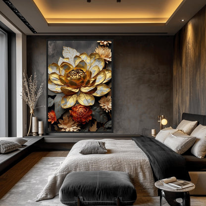 Bronze Flower Floral Art Framed Canvas