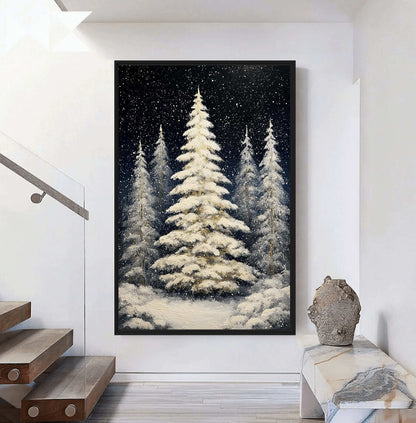 Winter Christmas Tree Framed Canvas - PaintFu