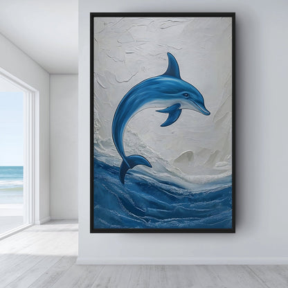 Blue Dolphin Nautical Art Framed Canvas
