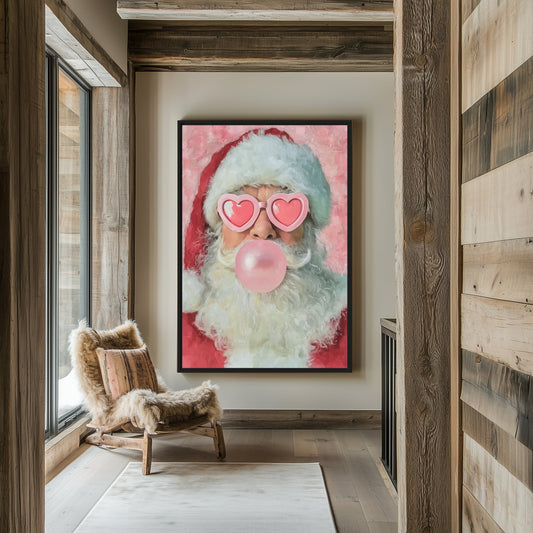 Santa Blowing Bubble Gum Framed Canvas - PaintFu