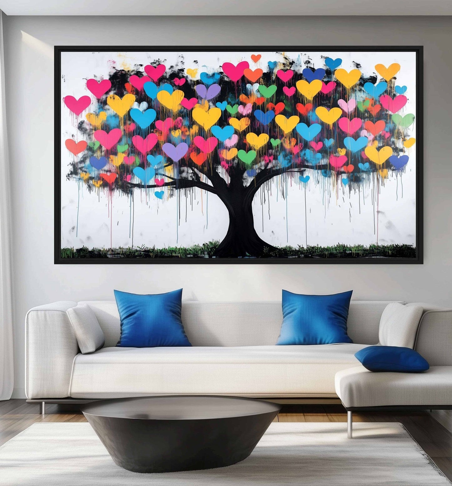 Heart Tree Graffiti Art Framed Canvas
