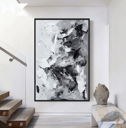 Grey White Black Modern Art Framed Canvas