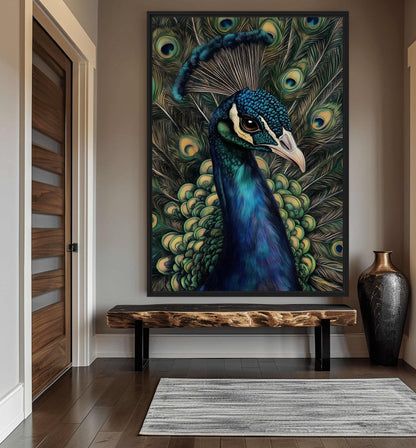 Majestic Peacock Bird Art Canvas Print Detail | PaintFu