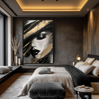 Woman In Hat Abstract Art Framed Canvas - PaintFu
