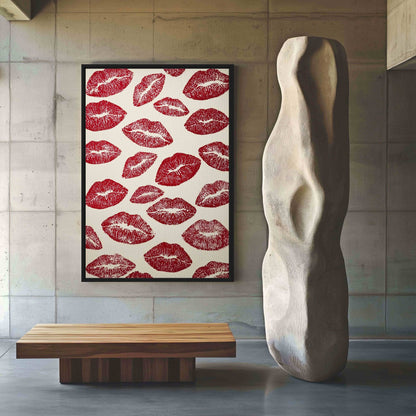 Red Kiss Lips Framed Canvas - PaintFu