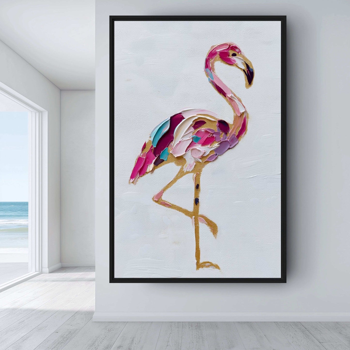 Flamingo Impasto Art Framed Canvas