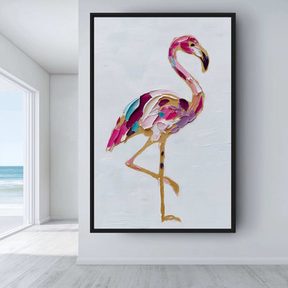 Flamingo Impasto Art Framed Canvas - PaintFu