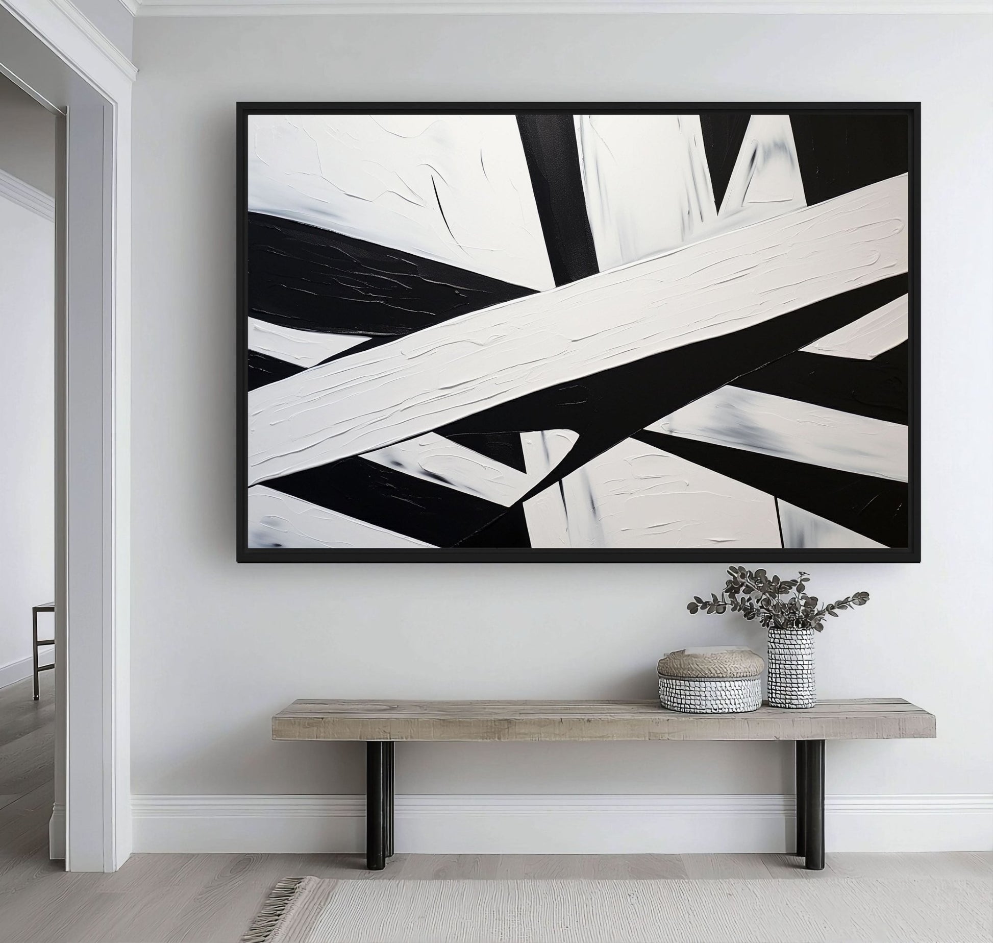 Black White Geometrical Art Framed Canvas