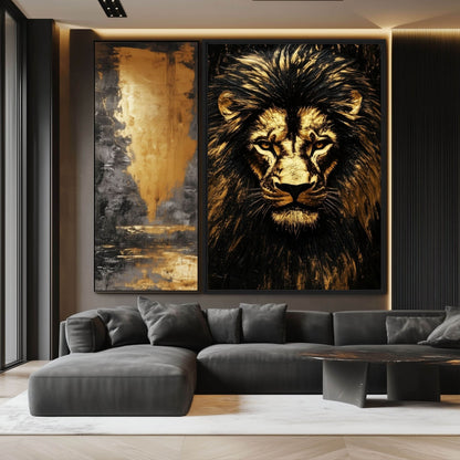Golden Lion Luxury Art Canvas Print Detail | PaintFu
