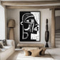 African Tribal Art Black White Framed Canvas