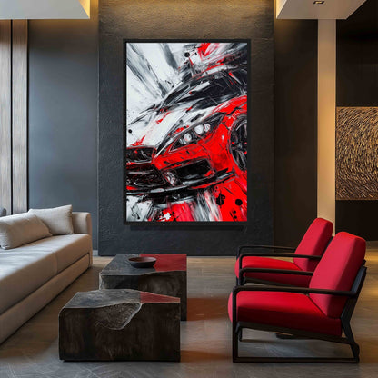 Red Sports Car Abstract Art Canvas Print Detail | PaintFu