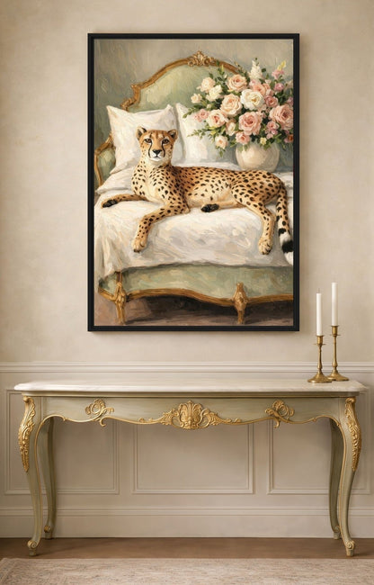 Cheetah Floral Art Framed Canvas - PaintFu