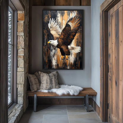 Bald Eagle Rustic Art Framed Canvas - PaintFu