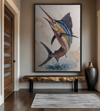 Blue Marlin Nautical Art Framed Canvas - PaintFu