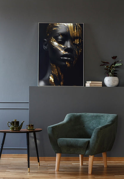 African Woman In Gold Framed Canvass