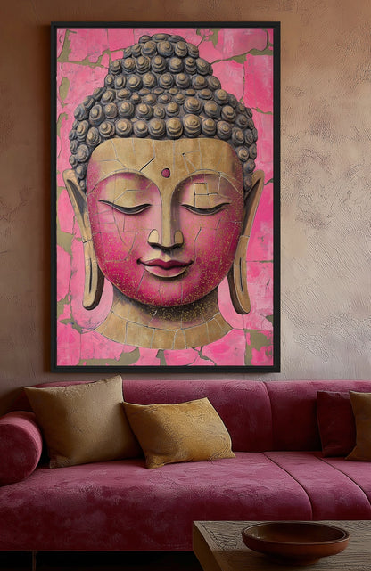 Pink & Gold Buddha Portrait Framed Canvas - PaintFu