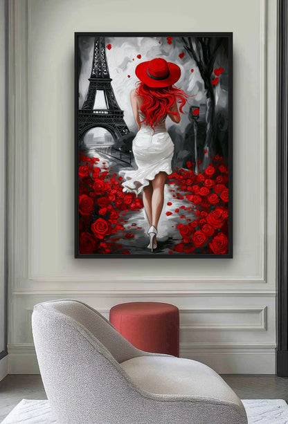Woman In Paris Romantic Art Framed Canvas - PaintFu